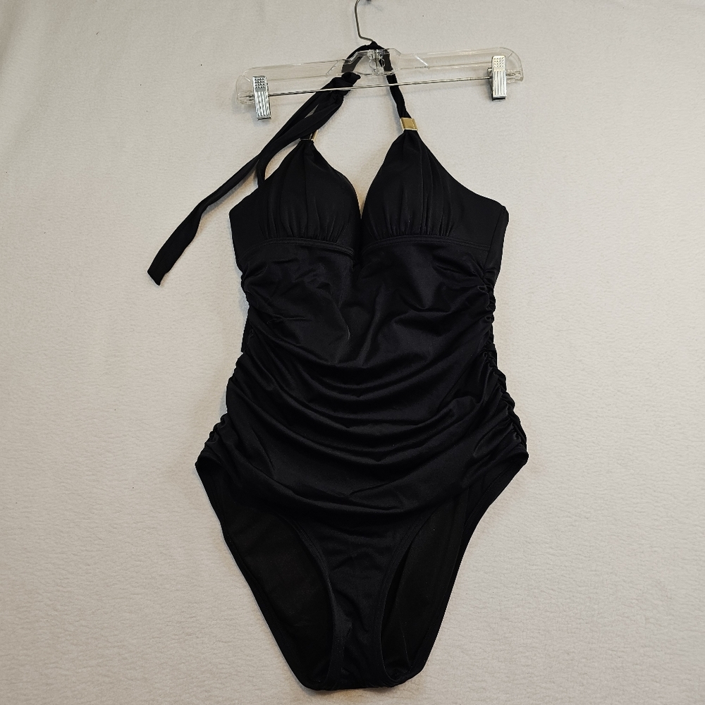 Victoria's Secret  Black Halter One-Piece Swimsuit Size M